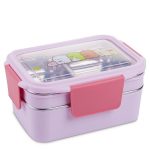 Enfant avec box repas violette
