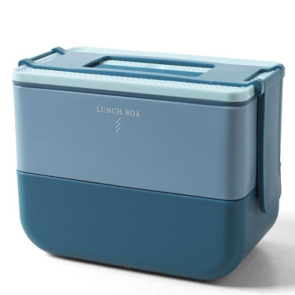 Lunch box bleu posée sur table