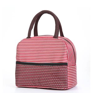 Sac lunch élégant rayé rouge