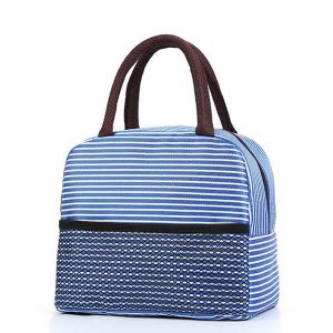 Sac lunch rayé bleu