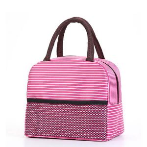 Sac lunch rayé rose